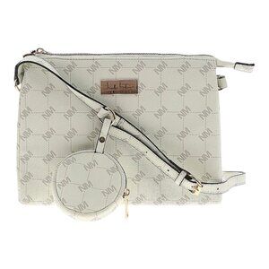 Nicole Miller Crème Gold Logo Hardware Shoulder Crossbody Bag Purse w Pouch NWT